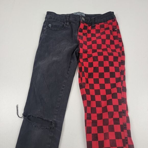 Royal Bones Tripp Skinny Jeans Black Red Buffalo Check Split Goth Women's Small - Picture 3 of 11